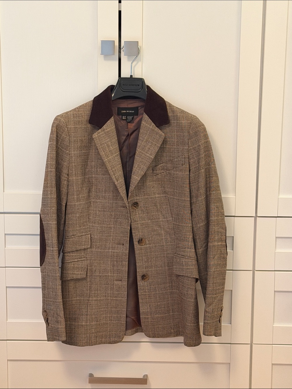 Zara Plaid Brown Suite Set with Contrast Collar
